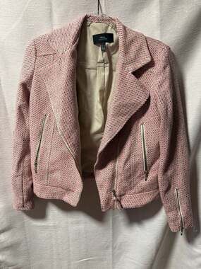 MNG Collection Women's Pink and Black Tweed Moto Biker Jacket